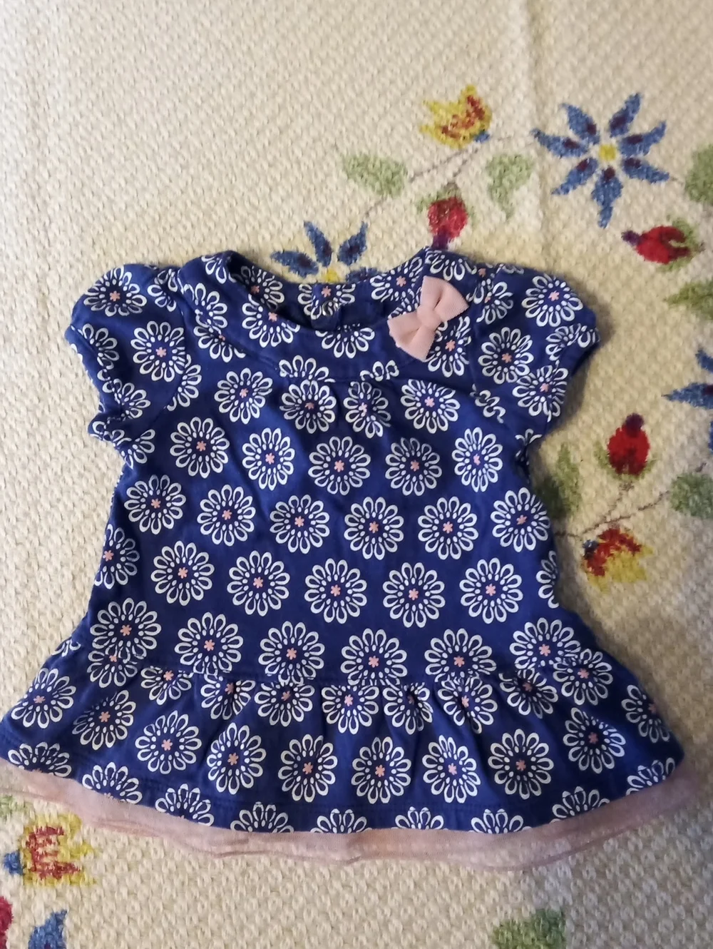 Carter's Blue Floral Peplum Tee with Pink Bow Accent